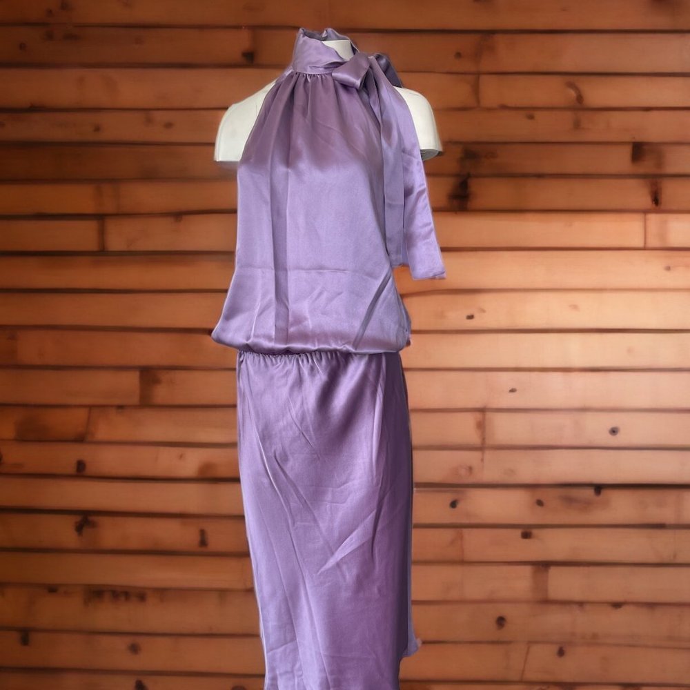 Lynn Lugo Women's Casual formal Halter Long Cocktail Dress 100% Silk Made In USA
